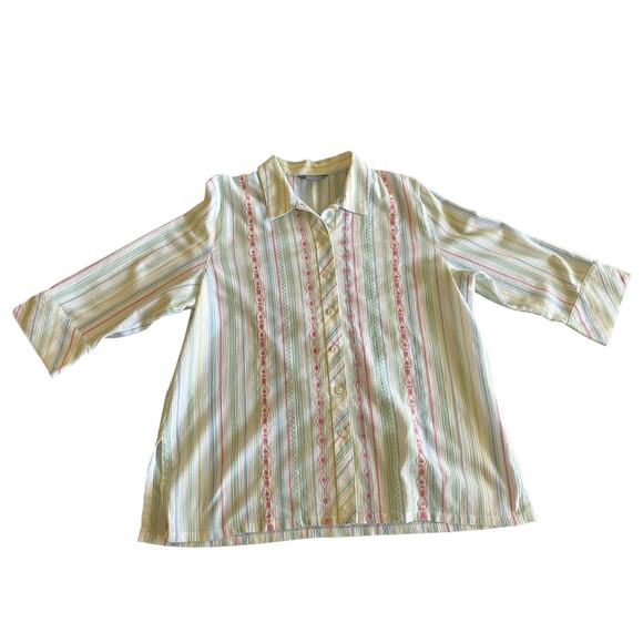 Koret 3/4 Sleeve Embroidered Button Up Cotton Blend Blouse SzL - Picture 3 of 11